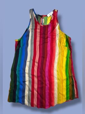 Milly Marie Tank Top Rainbow Stripe Silk Blend Sleeveless Colorful Women’s Sz 2